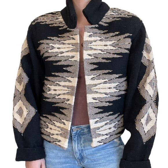Vintage Womens Krista Koeppe Western Wool Hand Embroidered Beaded Jacket Sz M - Picture 1 of 10